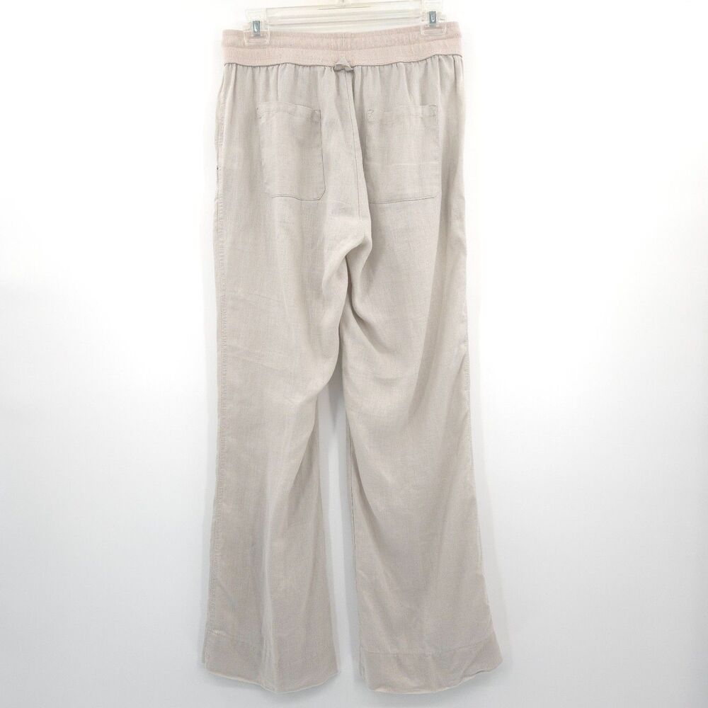 Elan 100% linen pull-on straight pants Size M begie tan elastic drawstring waist - Picture 5 of 8